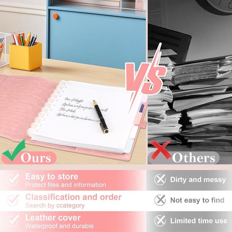 SKLENICE PU Leather Discbound Cover Set 8.5X11 Inch Discbound Cover Letter Size with 5 Tab Colored Index Dividers 2 Sheets Binder Dividers Frosted Crocodile Pattern Leather Planner for Office (Peach Pink) - Image 3
